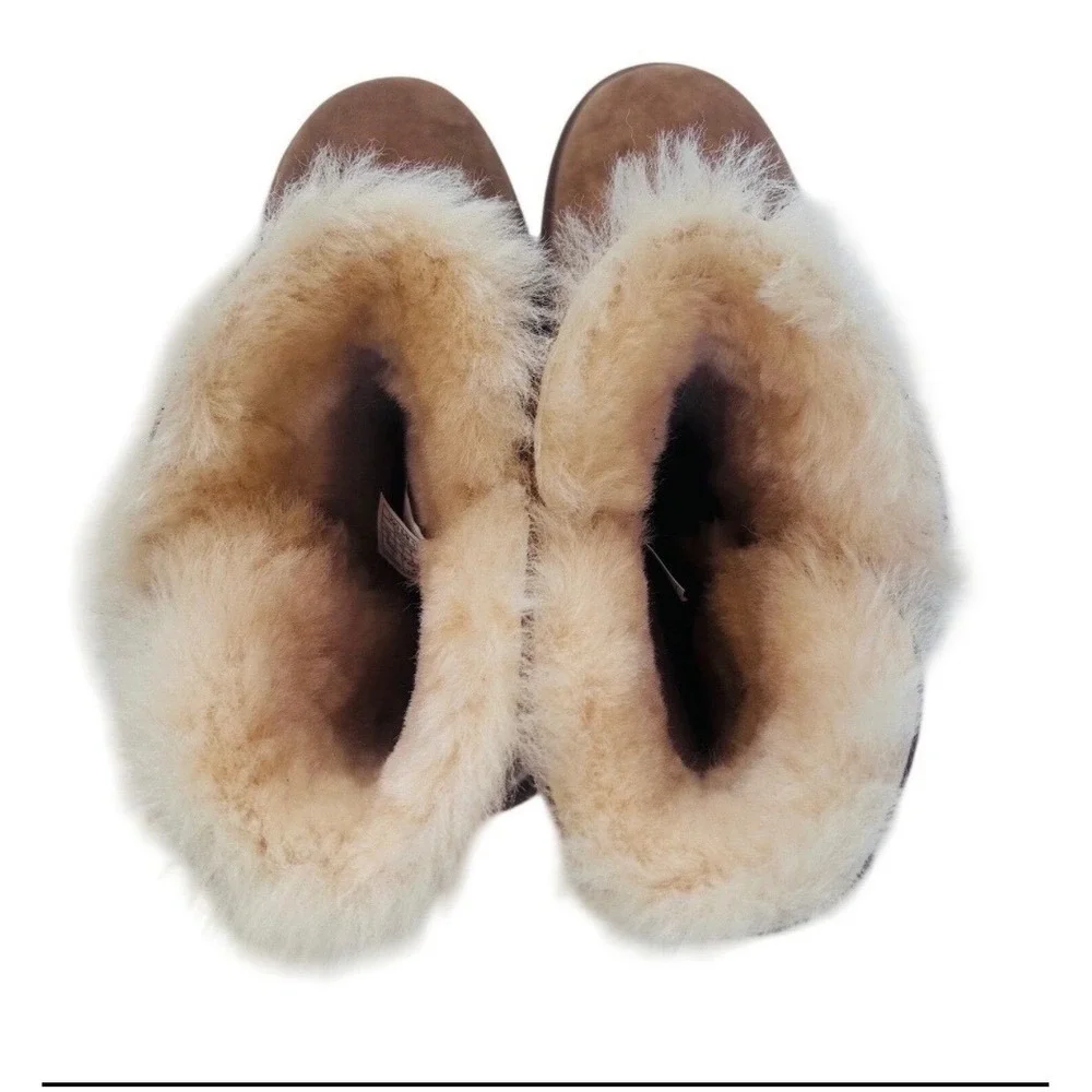 UGG Bailey Button Chestnut Brown Suede Shearling Mid Calf Boots Women‎ 5803